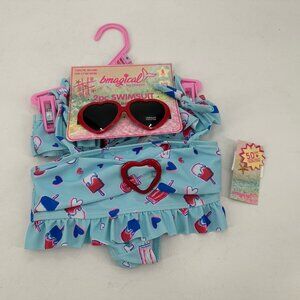 NWT bmagical 3-piece Swim Suit Heart Sunglasses Blue Red Ice Cream Sz 6